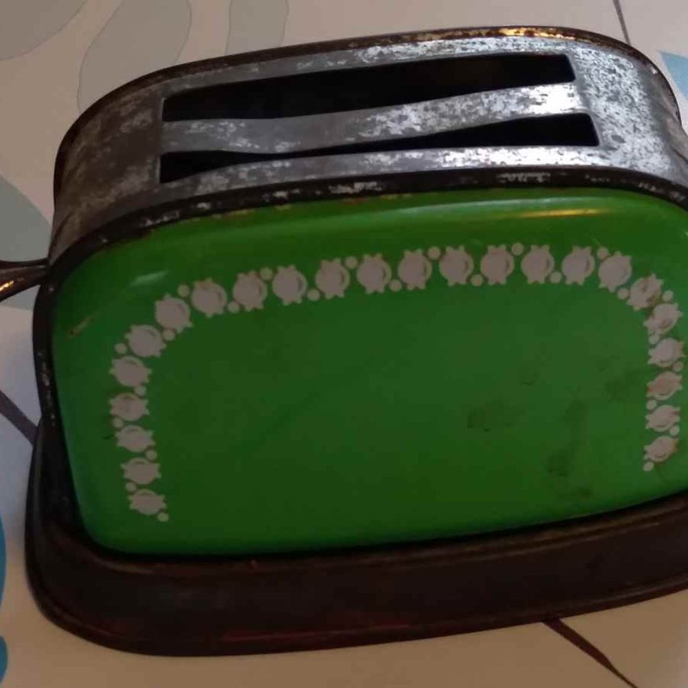 Rare Pattern - Pressed Tin Toy Toaster 1950's Vintage